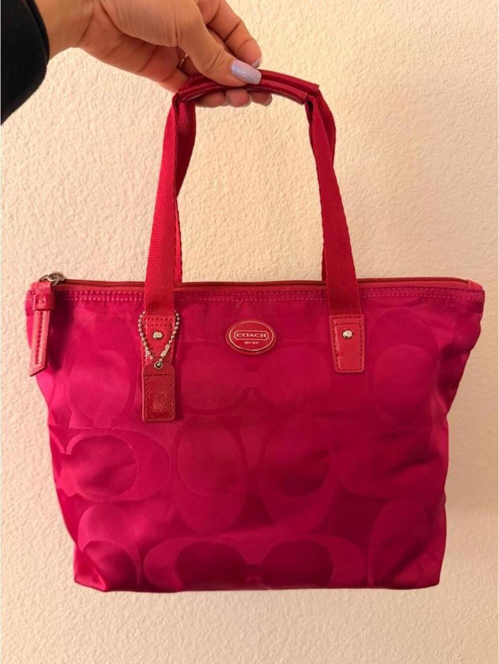 Fuchsia Coach Getaway Signature Nylon Packable Weekender Mini Tote Bag 2013